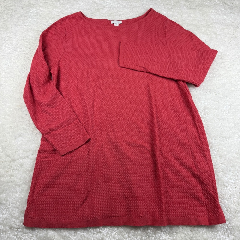 J. Jill Tunic Sweater Women Large Red Textured Waffle Knit Boat Neck SSW137811